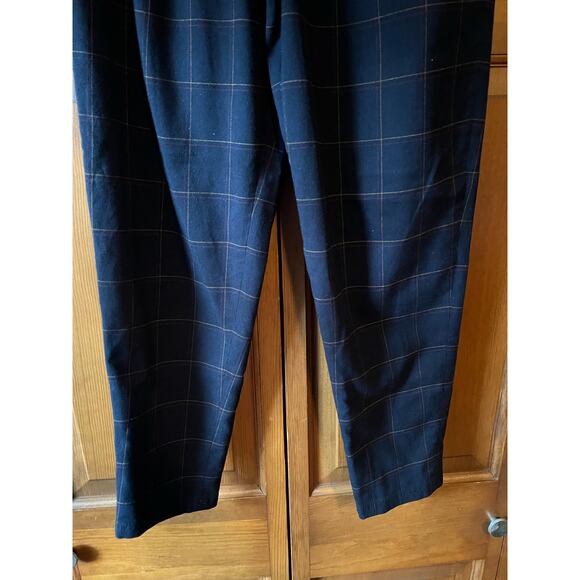 Free People Women's High Rise Plaid Straight Leg Ankle Pants Navy Blue Size 4 - Picture 2 of 10